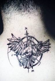 model de tatuaj pasăre și busolă din spate