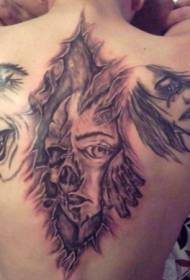 back various different black and white clown face tattoo patterns