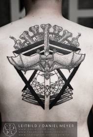 Назад точка племенни стил черно-бяла геометрия с шарка татуировка прилеп
