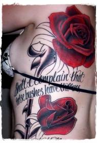 atgal senosios mokyklos raudonos rožės raidės tatuiruotės modelis
