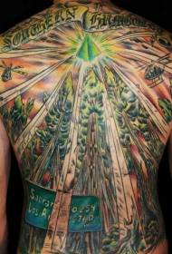 retro piramide verde lucido e motivo tatuaggio foresta
