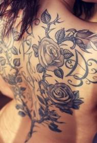 girl back vine and rose tattoo pattern