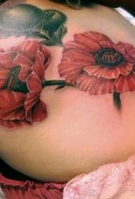 ar ais patrún álainn tattoo bláth poppy réalaíoch