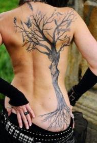 ragazza indietro radici e farfalle albero Modello di tatuaggio