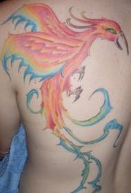 modello di tatuaggio fenice di bell'aspetto di colore posteriore