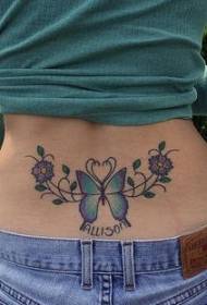 Талия Красивая Фиолетовая Бабочка и Цветочный Татуировки