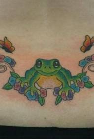 回彩色的青蛙花蝴蝶紋身圖案