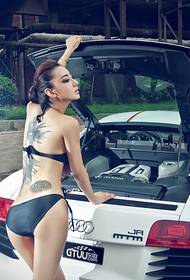Модел на кола Jin Meixin задна черна сива татуировка на русалка