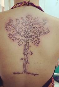 背部可愛的黑色藤蔓與孤獨的樹紋身圖案相結合