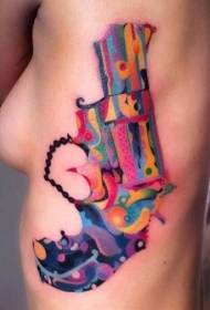 side ribs cute romantic style color pistol tattoo pattern