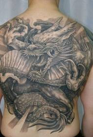 Patrón de tatuaje de dragón japonés gris negro trasero