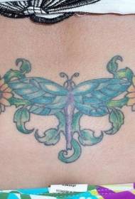 Назад красиві татуювання бабок та квітка кольором татуювання