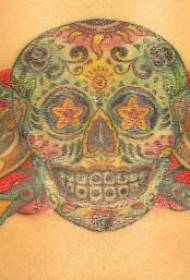 talia koloro Meksika kranio kun floro tatuaje ŝablono