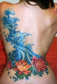 costas grandes flores coloridas e padrão de tatuagem de spray