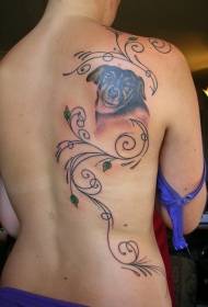female back vine with dog avatar tattoo pattern