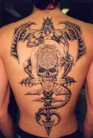 model de tatuaj înapoi demon și craniu negru