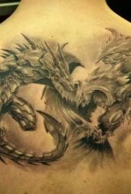 back great fighting giant eagle and dragon tattoo pattern