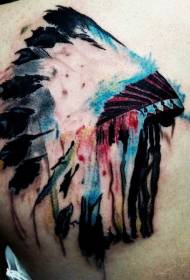 indietro semplice inchiostro splash acquerello Modello di tatuaggio casco indiano