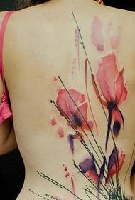immagine del tatuaggio del fiore dell'acquerello di ampia area posteriore femminile