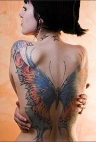 fată înapoi mare fluture pictat model de tatuaj