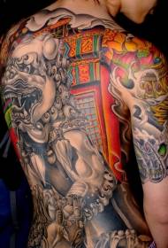 modello di tatuaggio leone grande stile cinese di colore posteriore