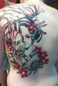 lombo de xeisha bonito con patrón de tatuaxe de máscara