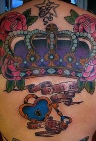 terug kleurrijke kroon met slot en bloem tattoo patroon 75963 - Terug Fantasy zeemeermin met zeilen tattoo patroon