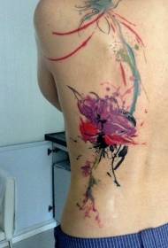 back watercolor style cute Flower tattoo pattern