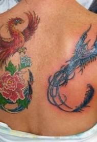 rov qab liab thiab xiav phoenix paj tattoo qauv