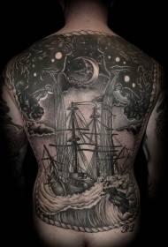 zpět úžasné masivní mořské plachtění tetování vzor