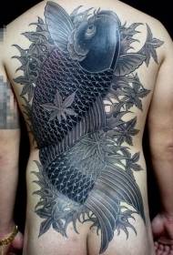 Modèle de tatouage japonais de feuilles d'érable et de koï japonais