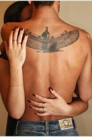背部可爱的神伊希斯翅膀纹身图案