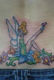zurück charmante schlanke Elfe sitzt auf der Blume Tattoo-Muster