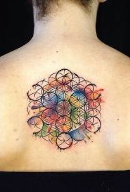 rangi ya ajabu rangi Maua ya nyuma mtindo wa tattoo