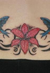 rooi blomme en kolibrie-tatoeëringpatroon