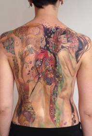 वापस सुंदर रंग नग्न महिला टैटू पैटर्न