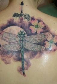 werom kleurige blommen en libellen tattoo-ûntwerpen