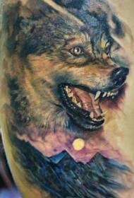 späť realistické farebné zlo vlk tetovanie vzor
