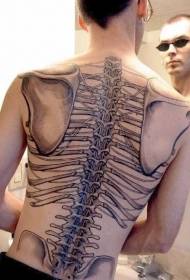 Svart-hvitt skjelett tatoveringsmønster med unik rygg