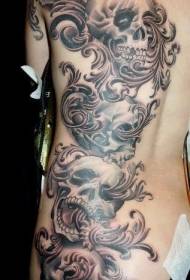 pabalik na nakatatakot na istilo ng misteryo ng pattern ng skull tattoo