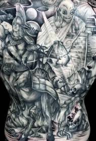 Hátsó vicces fantasy fekete koponya Warrior tetoválás mintával