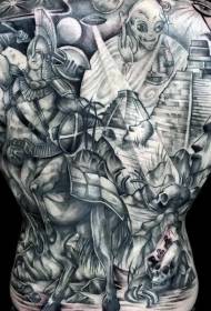 Til baka Fyndið Fantasy svartur hauskúpa með Warrior Tattoo Pattern