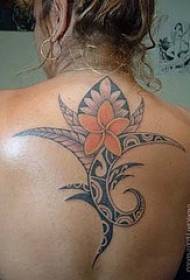 Nugaros spalvos genties stiliaus gėlių tatuiruotės modelis
