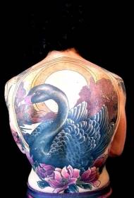 back large large painted swan sun and flower tattoo pattern