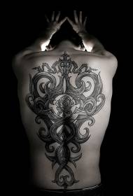 back mysterious tribal style vines Tattoo pattern with rose flower