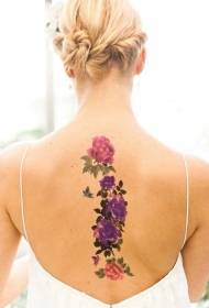 girls back cute butterfly flowers color tattoo pattern