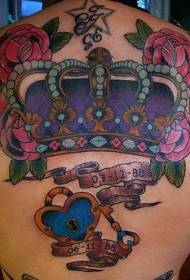 Malantaŭkolora krono kaj rozkolora ŝlosila ŝlosilo tatuaje ŝablono
