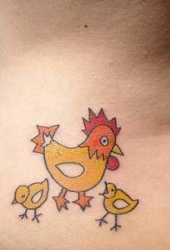 midjefärgad tecknad kyckling tatuering mönster