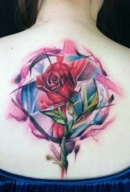 takaisin värikäs geometrinen ruusu tatuointi malli