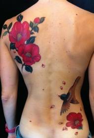 punggung merah bunga dan pola tato burung 75713 - Kembali pola tato naga berwarna-warni gaya Jepang